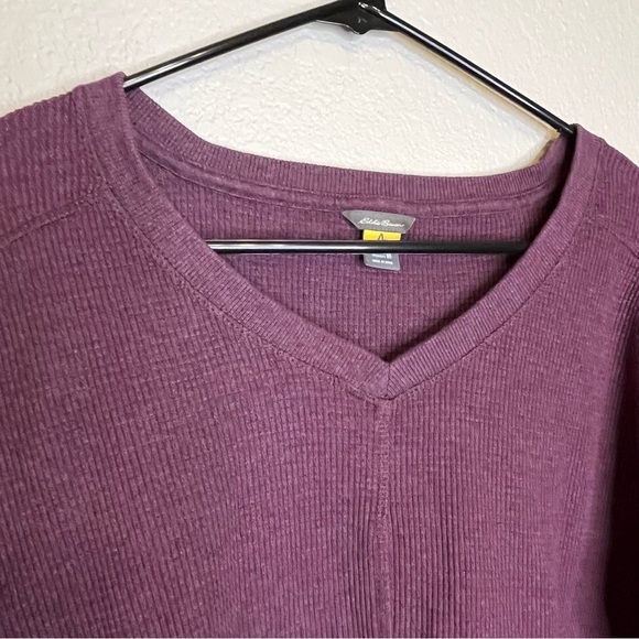 Eddie Bauer Waffle Knit Purple Long Sleeve Women's V-Neck Top Size Medium - Picture 3 of 14